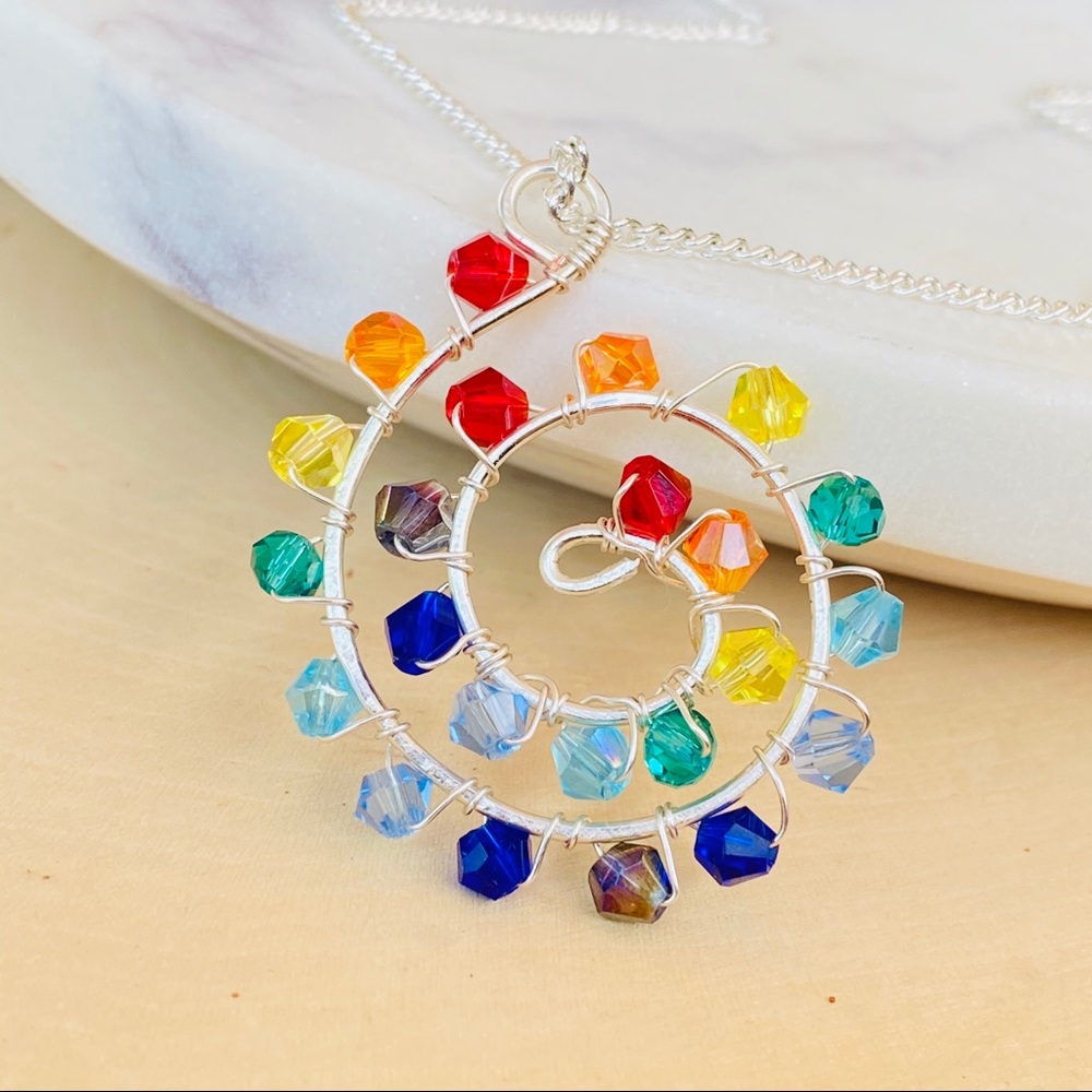 Rainbow Swarovski Crystal Silver Necklace